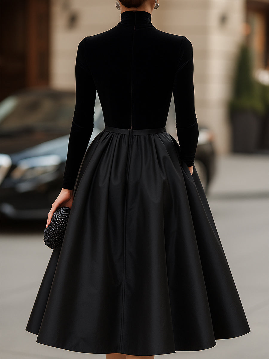 Velvet and Satin Long-Sleeve Midi Dress for Evening – view 2