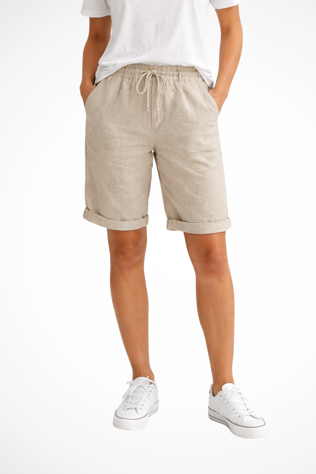 Women's beige linen capri pants relaxed fit