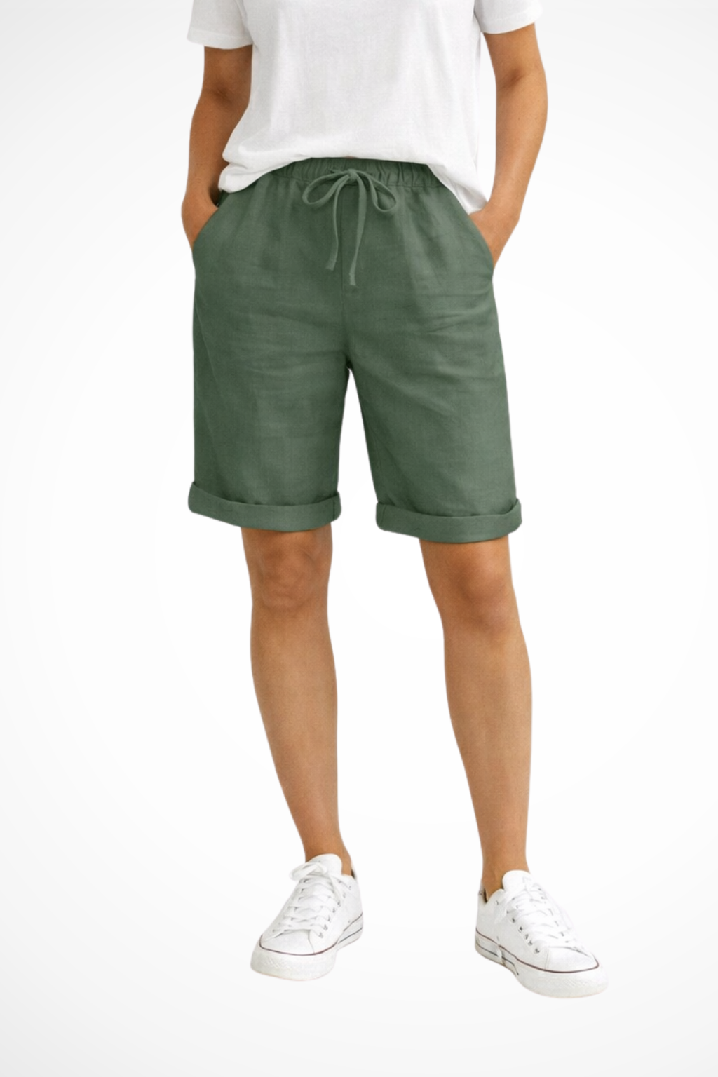 Women's beige linen capri pants relaxed fit