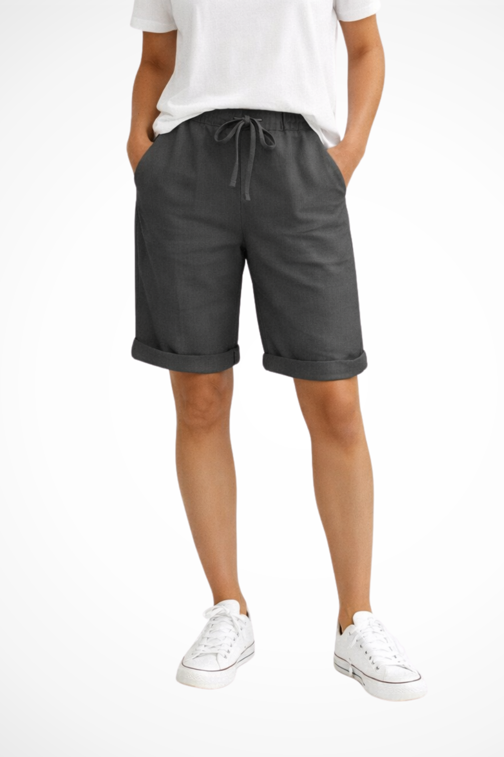 Women's beige linen capri pants relaxed fit