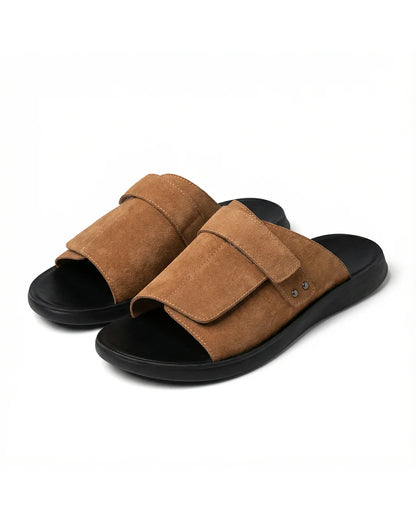 Men's Cushioned Suede Slides with Adjustable Velcro Strap, photo 1