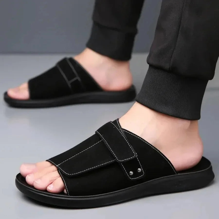Men's Cushioned Suede Slides with Adjustable Velcro Strap, photo 5