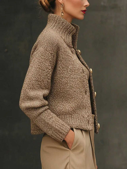 Women's cropped tweed wool-blend jacket in gold-beige