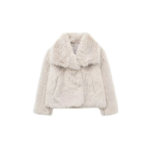 Beige Wrap-Front Oversized Winter Coat with Notched Lapel