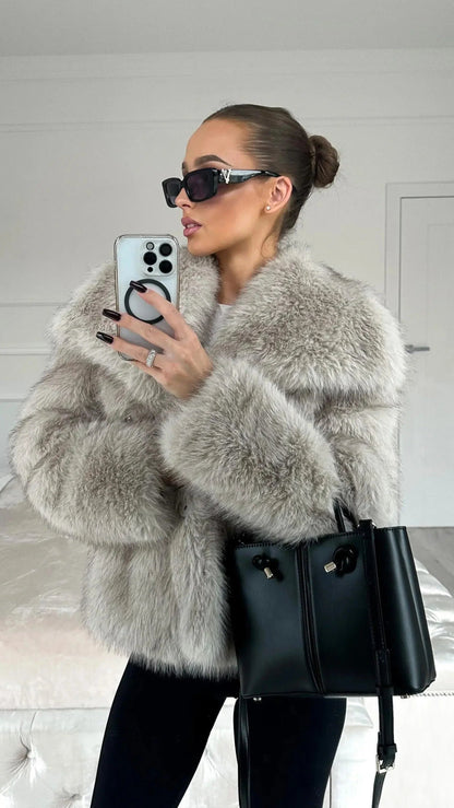 Wrap-Front Oversized Winter Coat with Notched Lapel