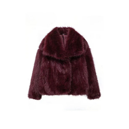 Maroon Wrap-Front Oversized Winter Coat with Notched Lapel