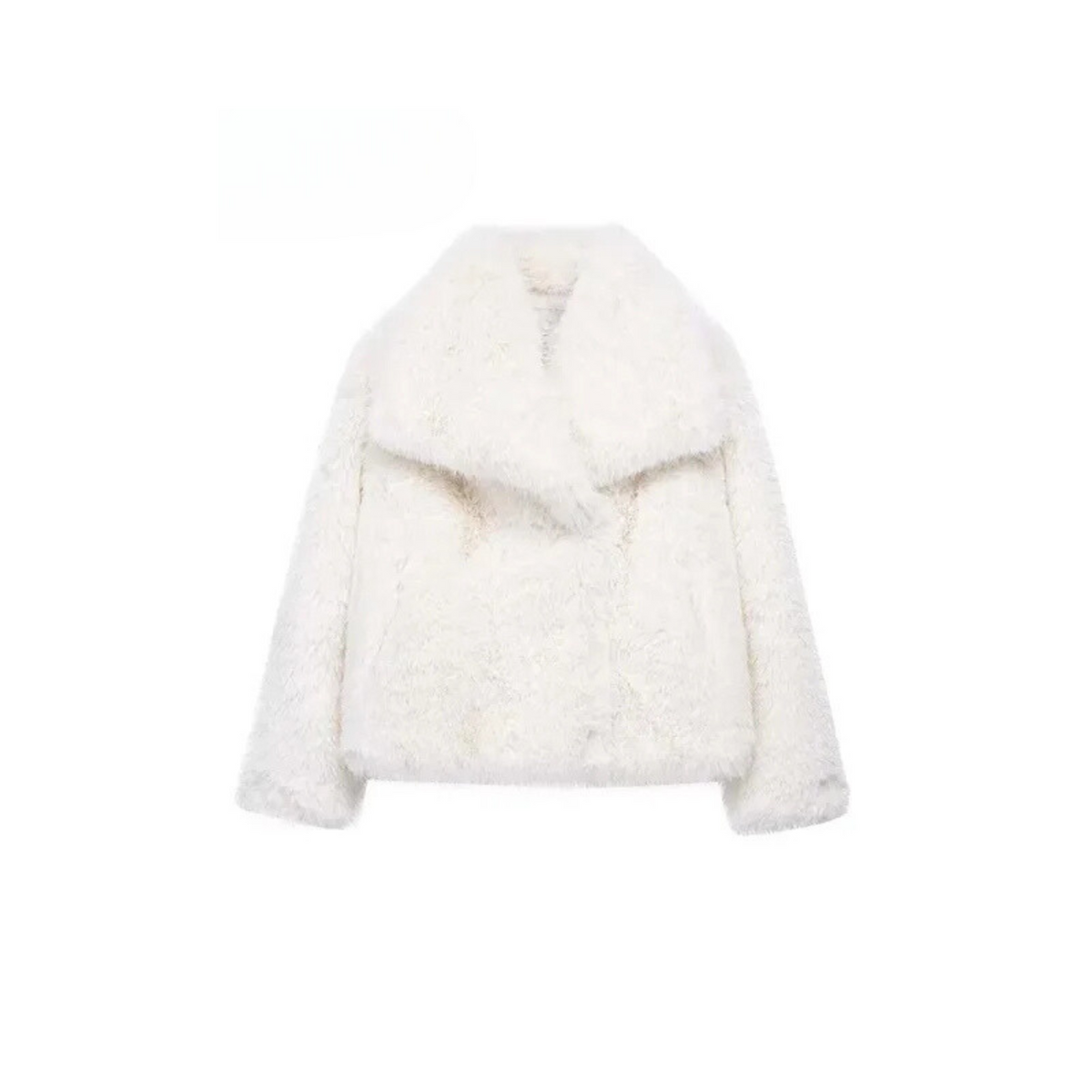 White Wrap-Front Oversized Winter Coat with Notched Lapel