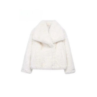 White Wrap-Front Oversized Winter Coat with Notched Lapel