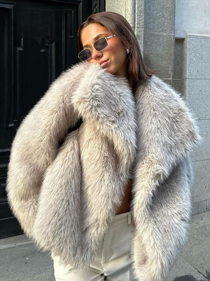 Wrap-Front Oversized Winter Coat with Notched Lapel – view 2