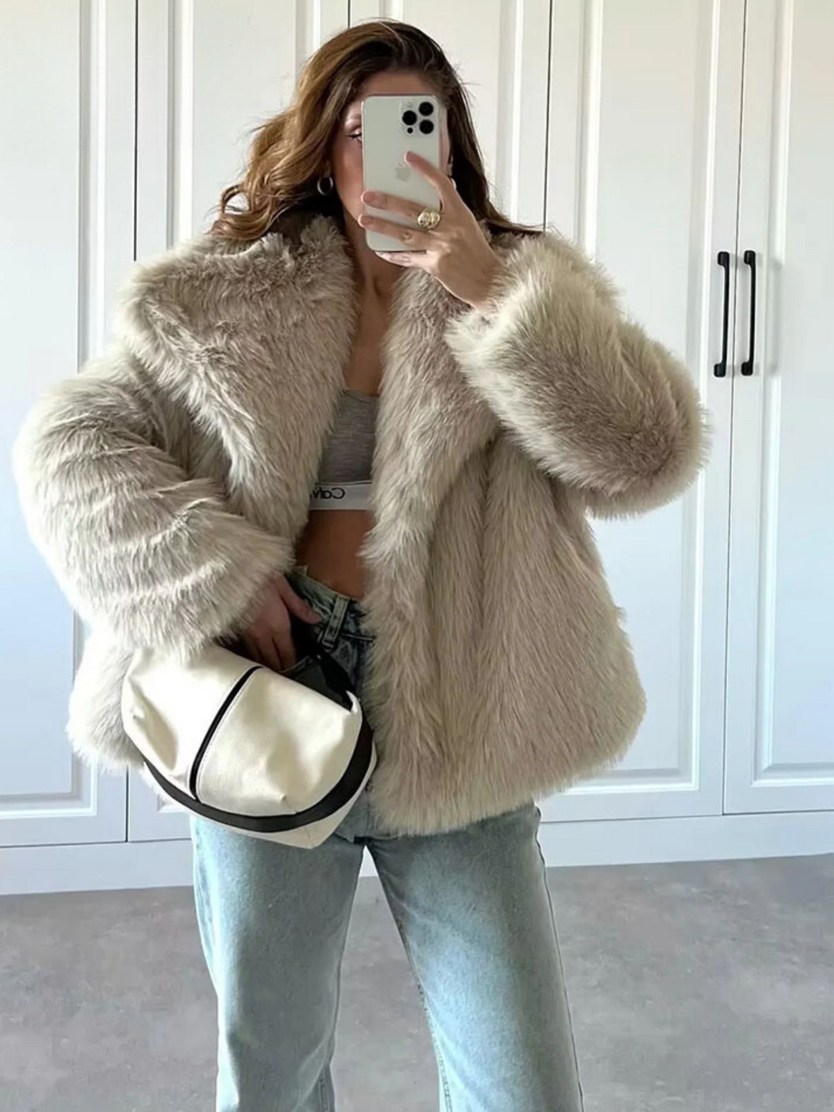 Wrap-Front Oversized Winter Coat with Notched Lapel – view 3