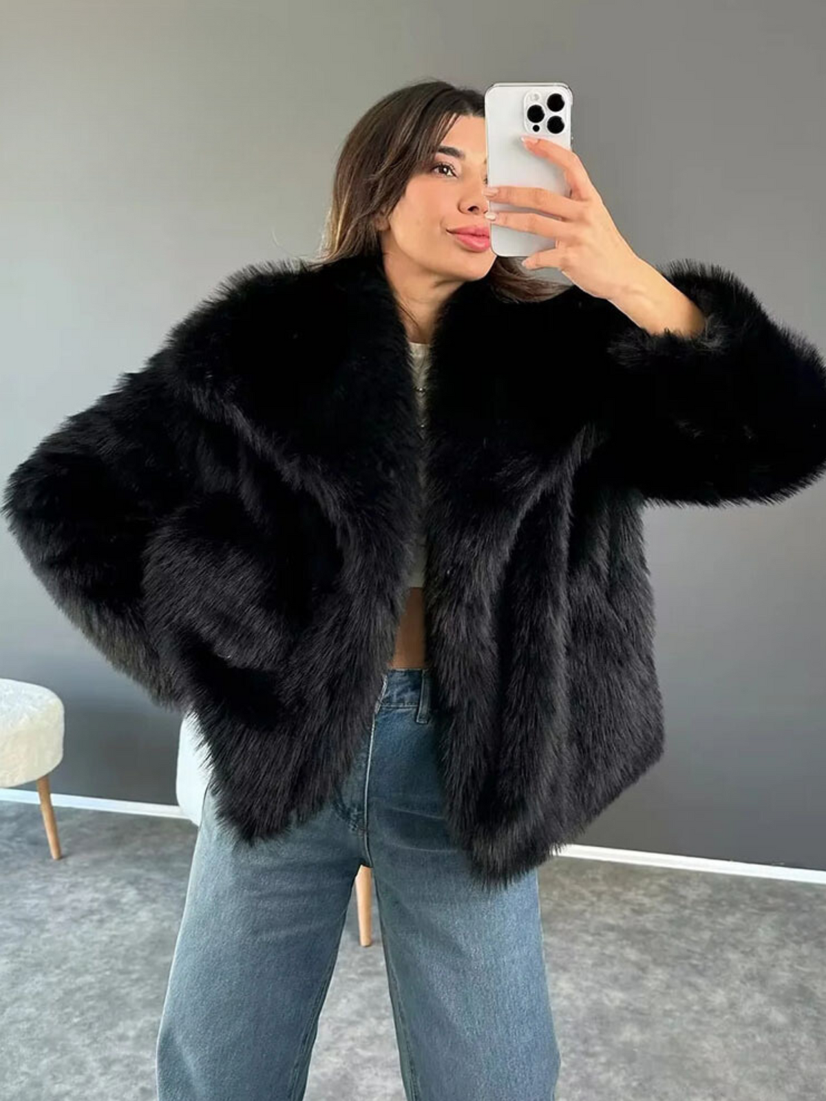 Wrap-Front Oversized Winter Coat with Notched Lapel – view 4