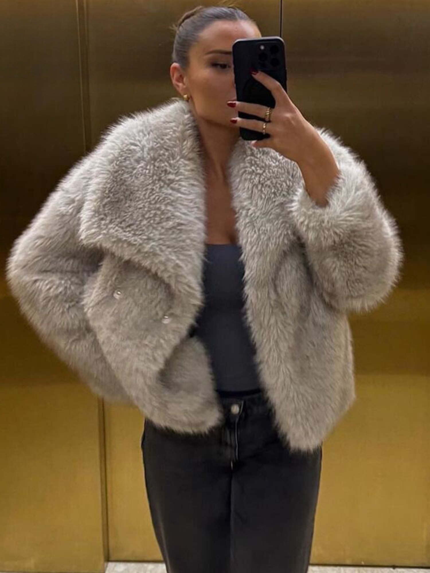 Wrap-Front Oversized Winter Coat with Notched Lapel – view 5