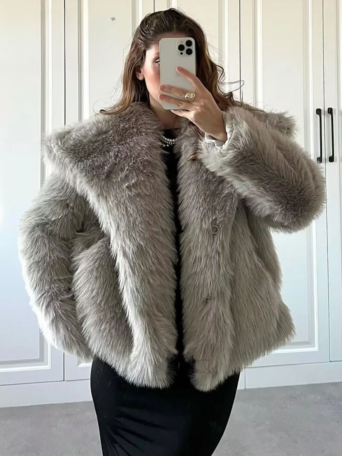 Wrap-Front Oversized Winter Coat with Notched Lapel – view 6