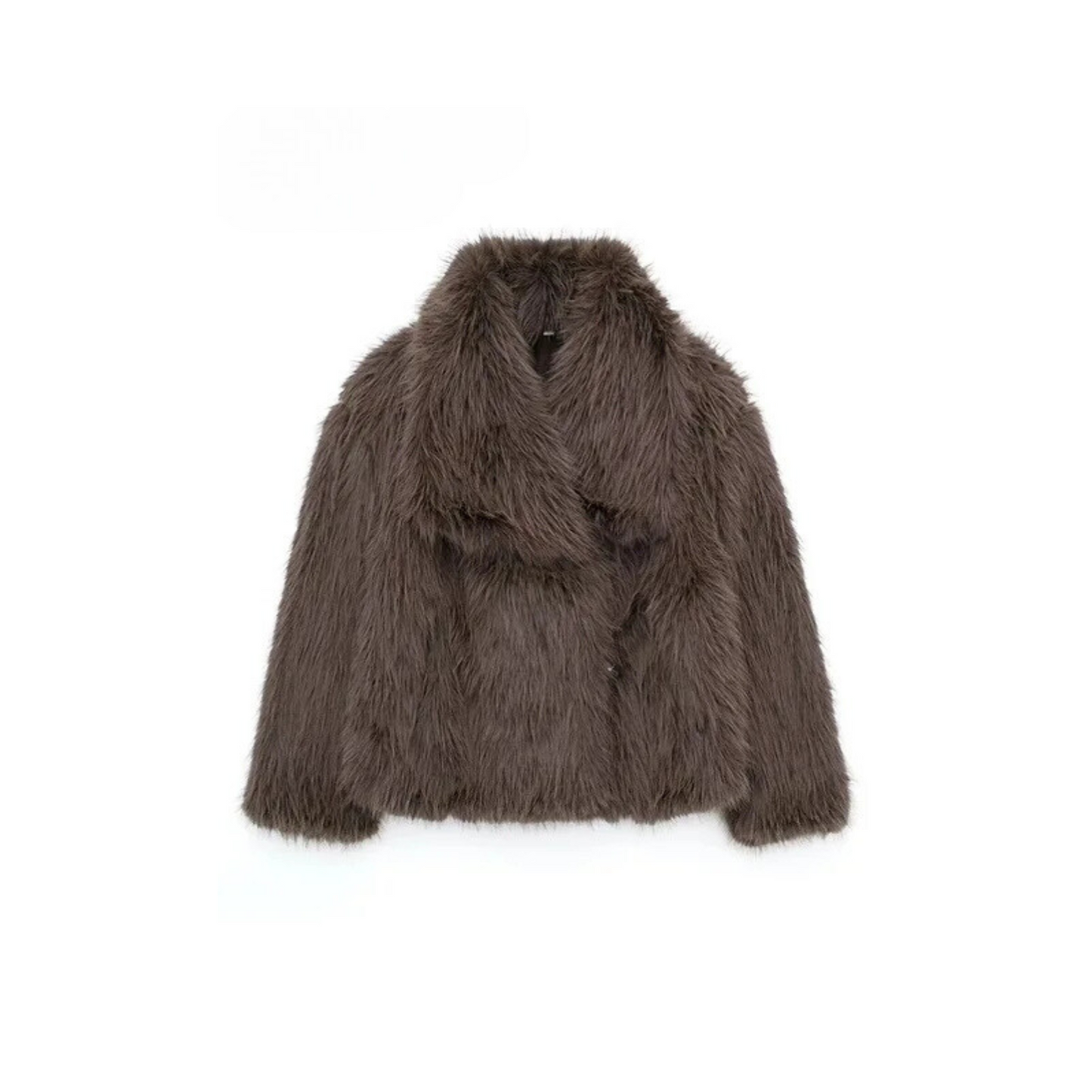 Brown Wrap-Front Oversized Winter Coat with Notched Lapel