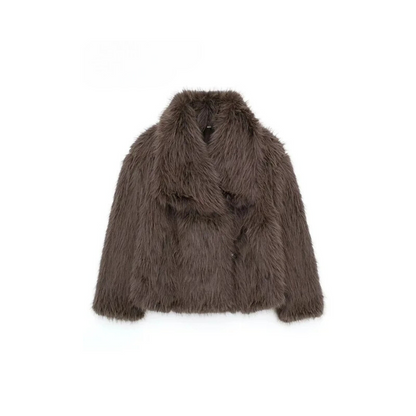 Brown Wrap-Front Oversized Winter Coat with Notched Lapel