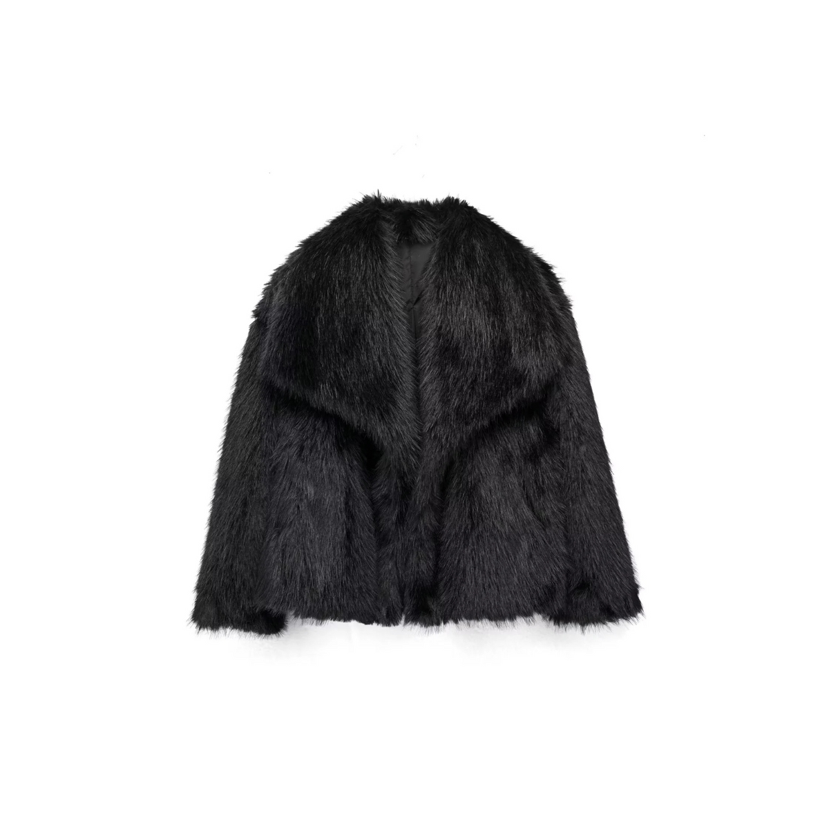 Black Wrap-Front Oversized Winter Coat with Notched Lapel