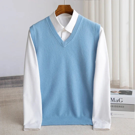 Finn merino wool sweater vest, front view