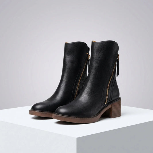 Hannah leather ankle boots with side zip, front view