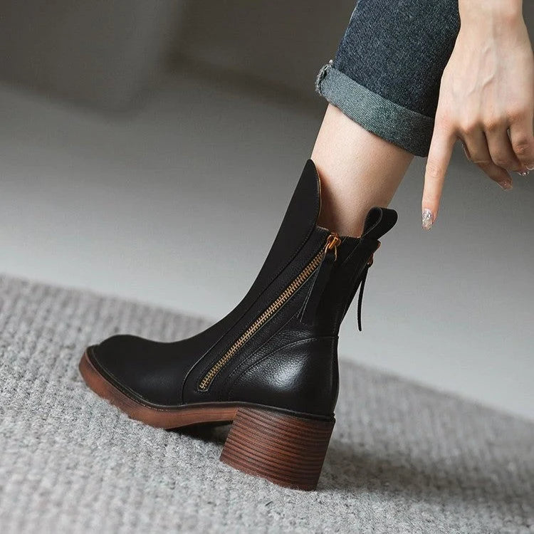 Hannah leather ankle boots, zipper detail