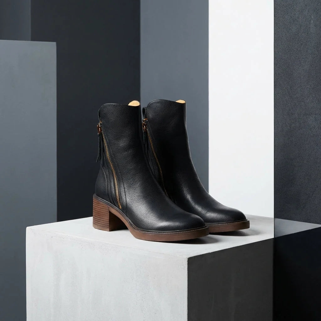 Hannah leather ankle boots, back view