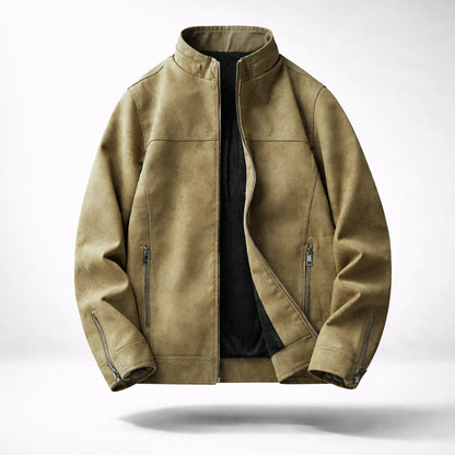 Maverick suede jacket with stand collar, front view