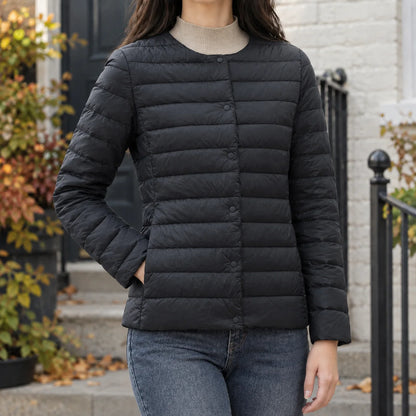 Women's green lightweight quilted jacket, slim quilting