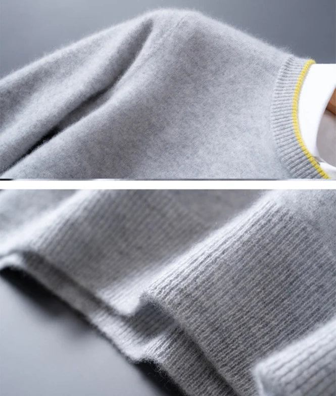 Men's cashmere crewneck sweater with contrast trim