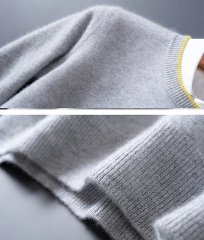 Men's cashmere crewneck sweater with contrast trim