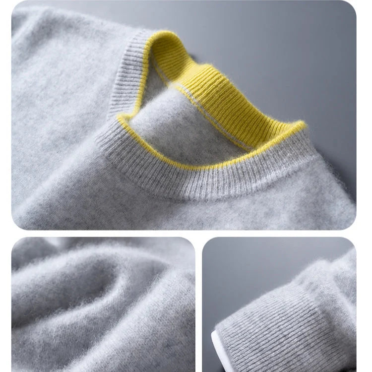 Men's cashmere crewneck sweater with contrast trim