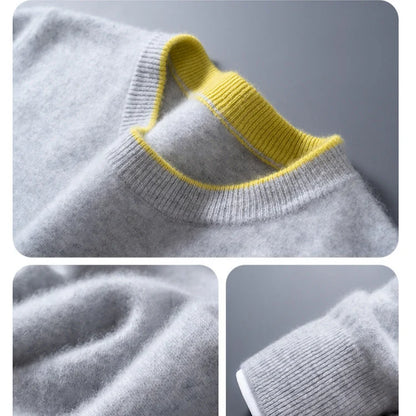 Men's cashmere crewneck sweater with contrast trim