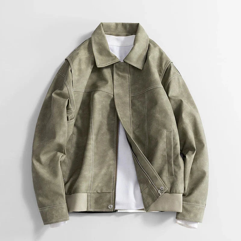 Declan leather bomber jacket, zip detail