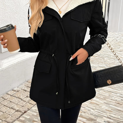 Women's Hooded Drawstring Jacket, Winter Outerwear