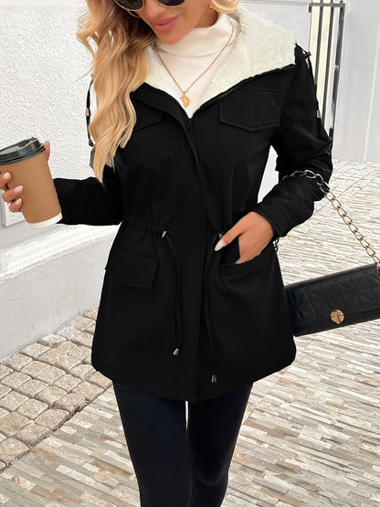 Women's Hooded Drawstring Jacket, Winter Outerwear