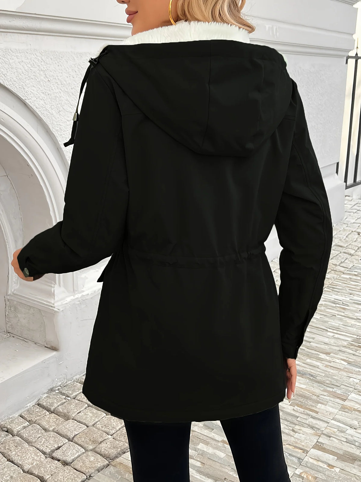 Women's Hooded Drawstring Jacket, Winter Outerwear