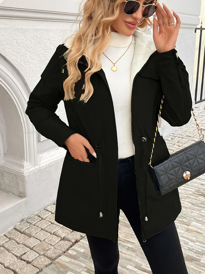 Women's Hooded Drawstring Jacket, Winter Outerwear