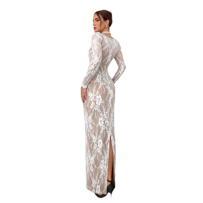 Square-Neck Lace-Trim Sheath Dress with High Waist – view 2