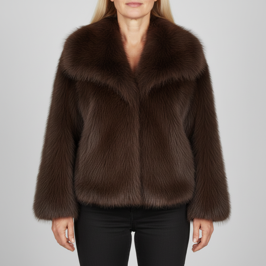 Women's luxe faux fur jacket in brown