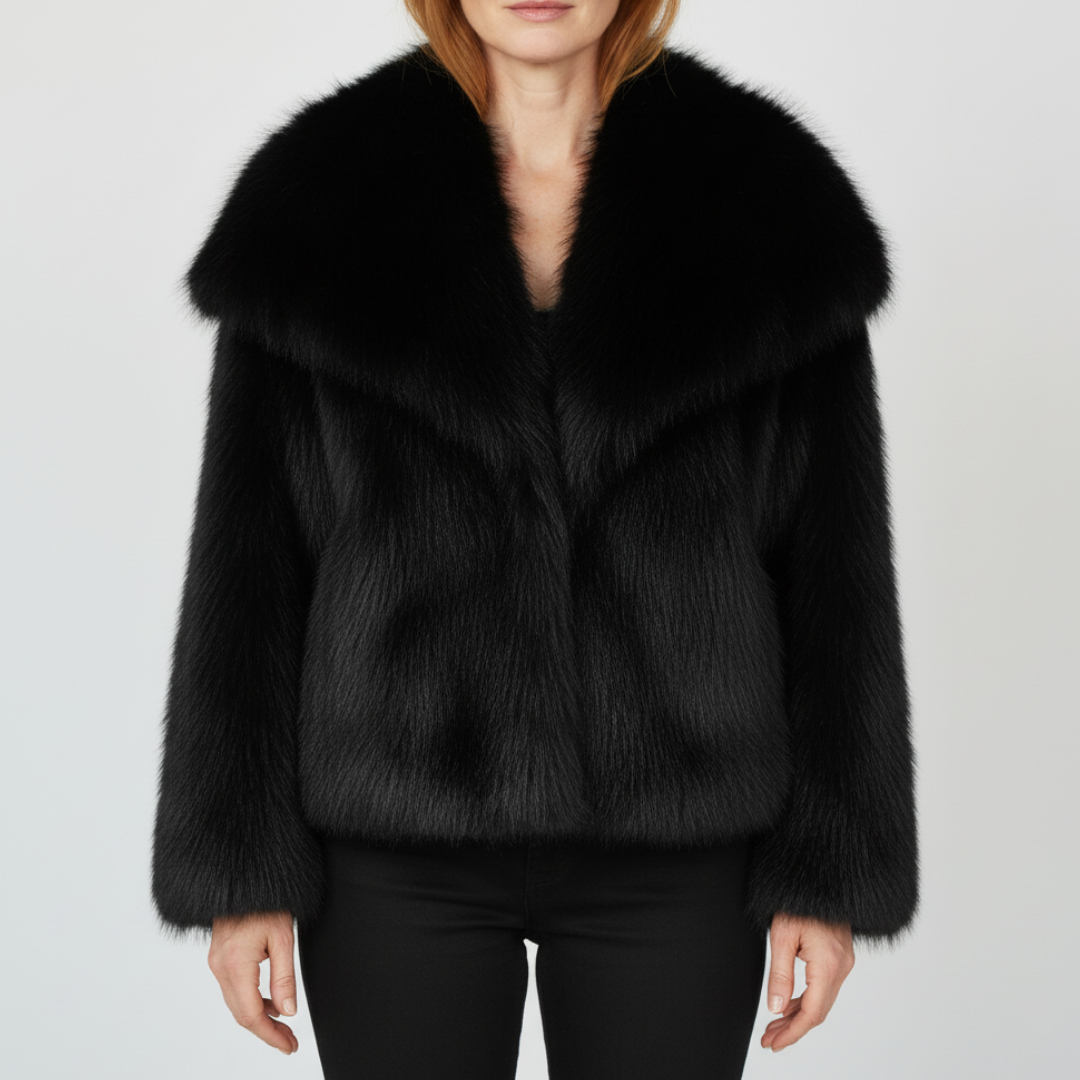 Women's luxe faux fur jacket in black