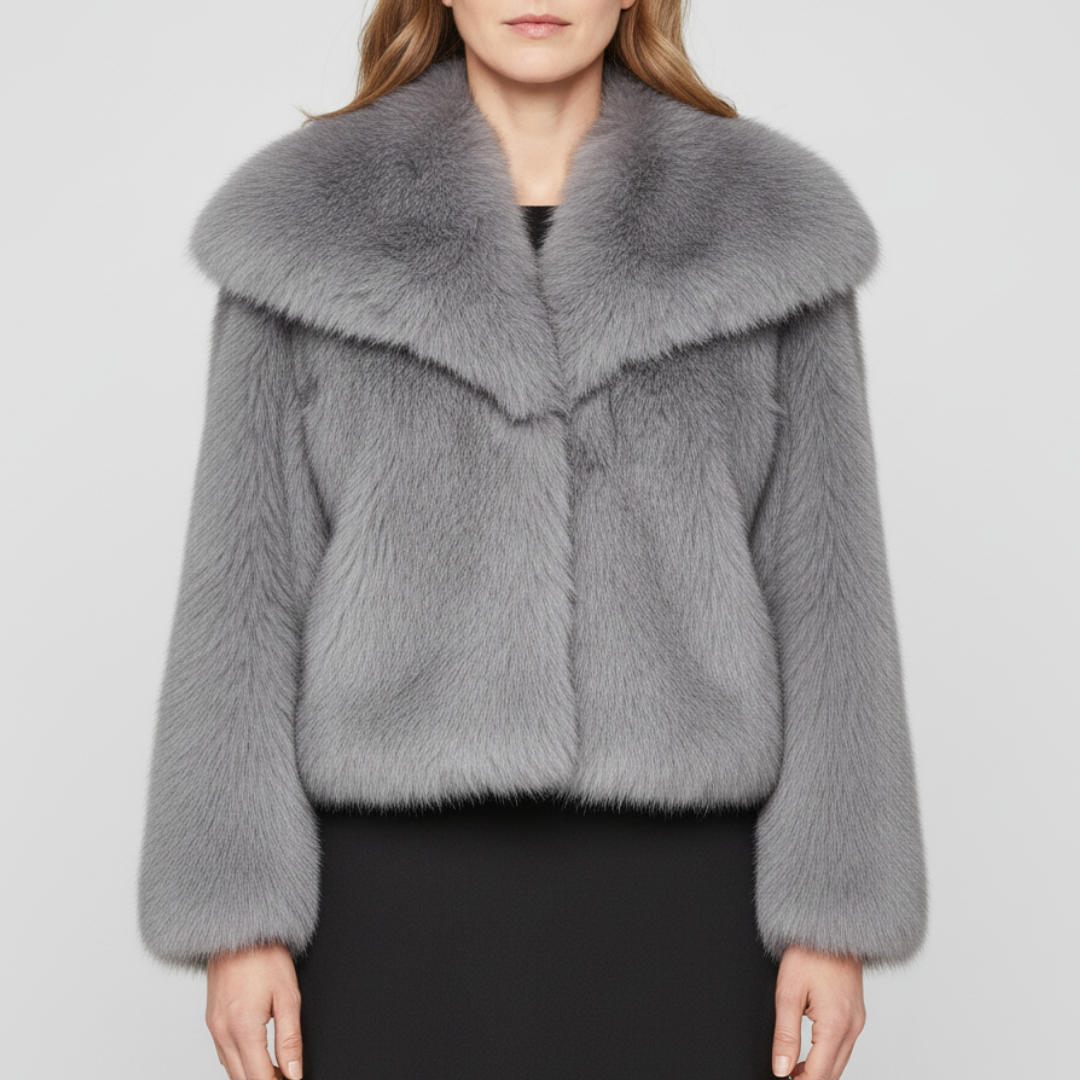 Women's luxe faux fur jacket in gray