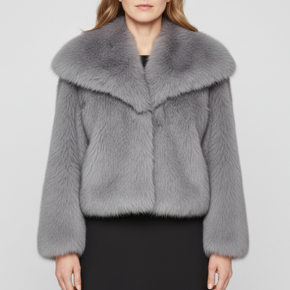 Women's luxe faux fur jacket in gray