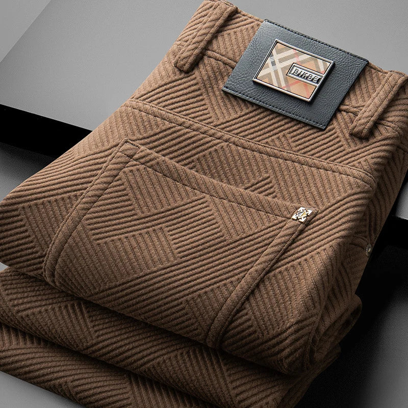 Men's camel fleece-lined jacquard pants