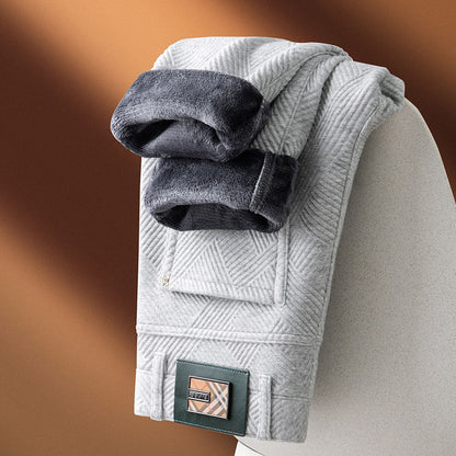 Men's light gray fleece-lined jacquard pants