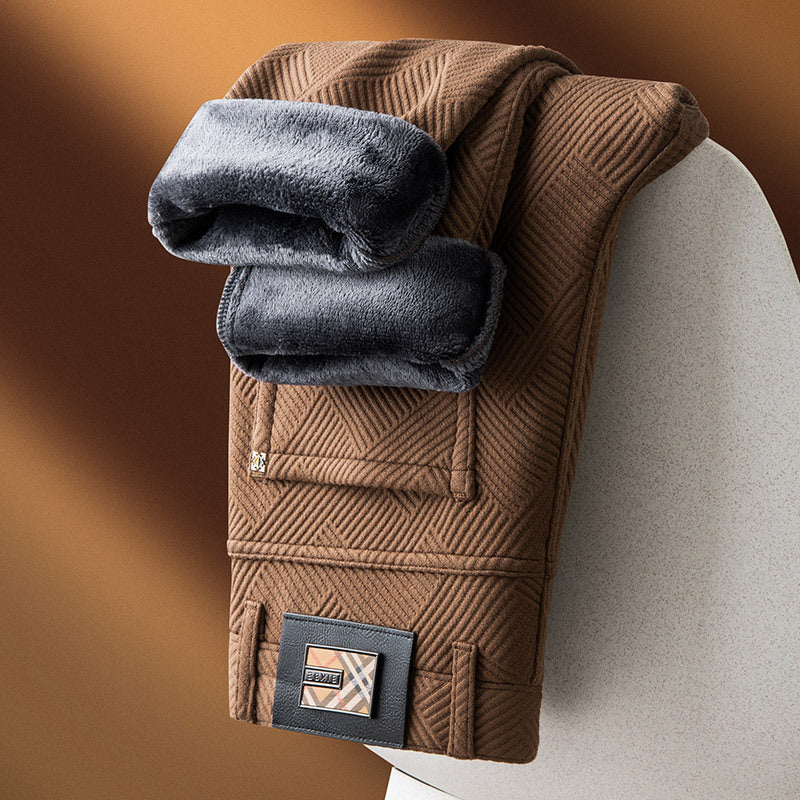 Men's camel fleece-lined jacquard pants