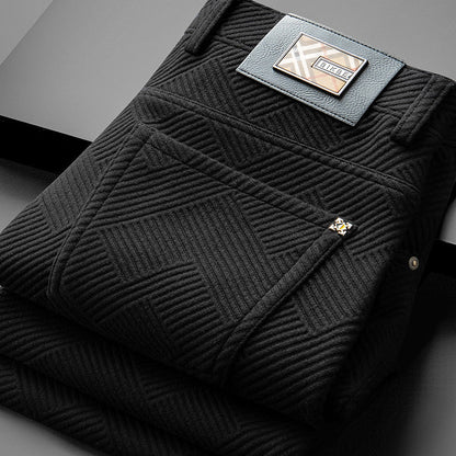 Men's black fleece-lined jacquard pants