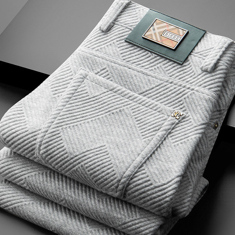 Men's light gray fleece-lined jacquard pants