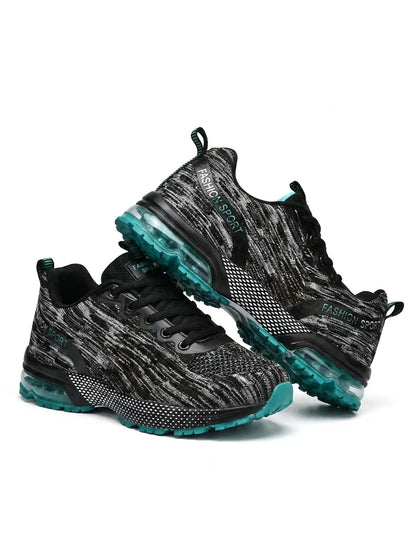 Women's black/teal mesh athletic sneakers with air sole