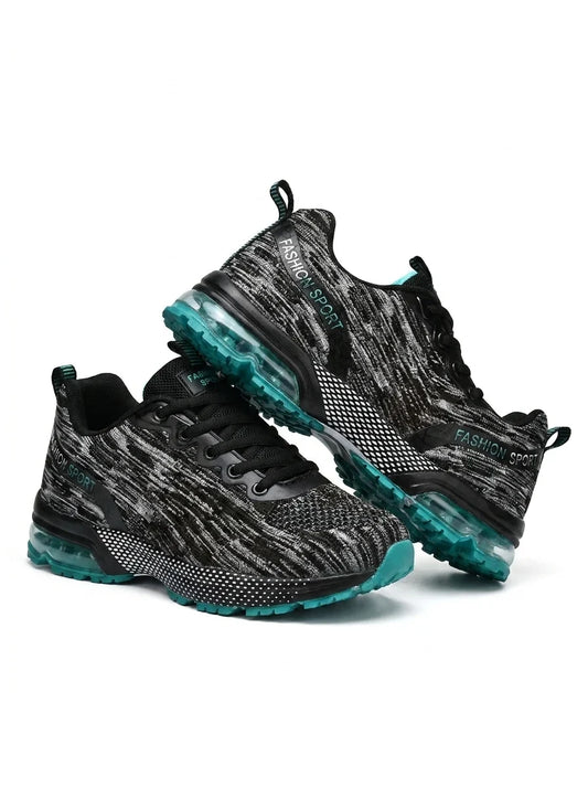 Women's black/teal mesh athletic sneakers with air sole