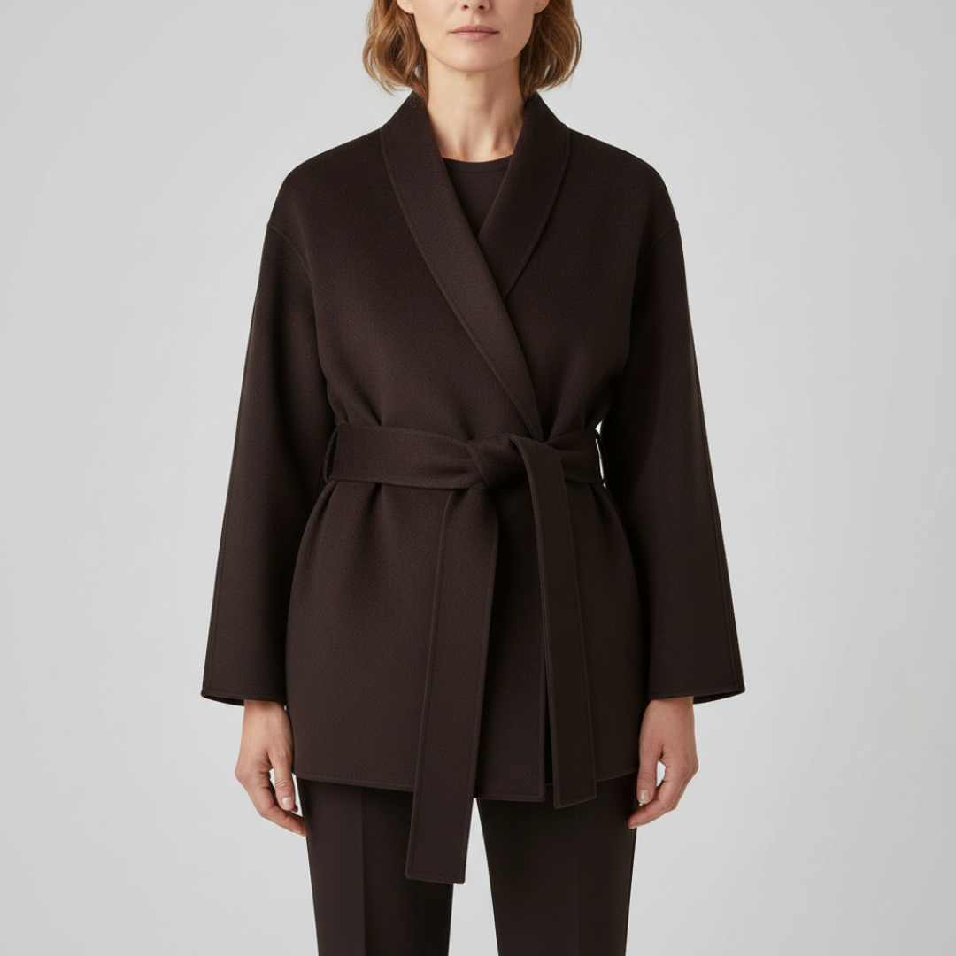 Women's belted wrap jacket in brown