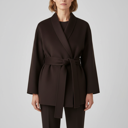 Women's belted wrap jacket in brown
