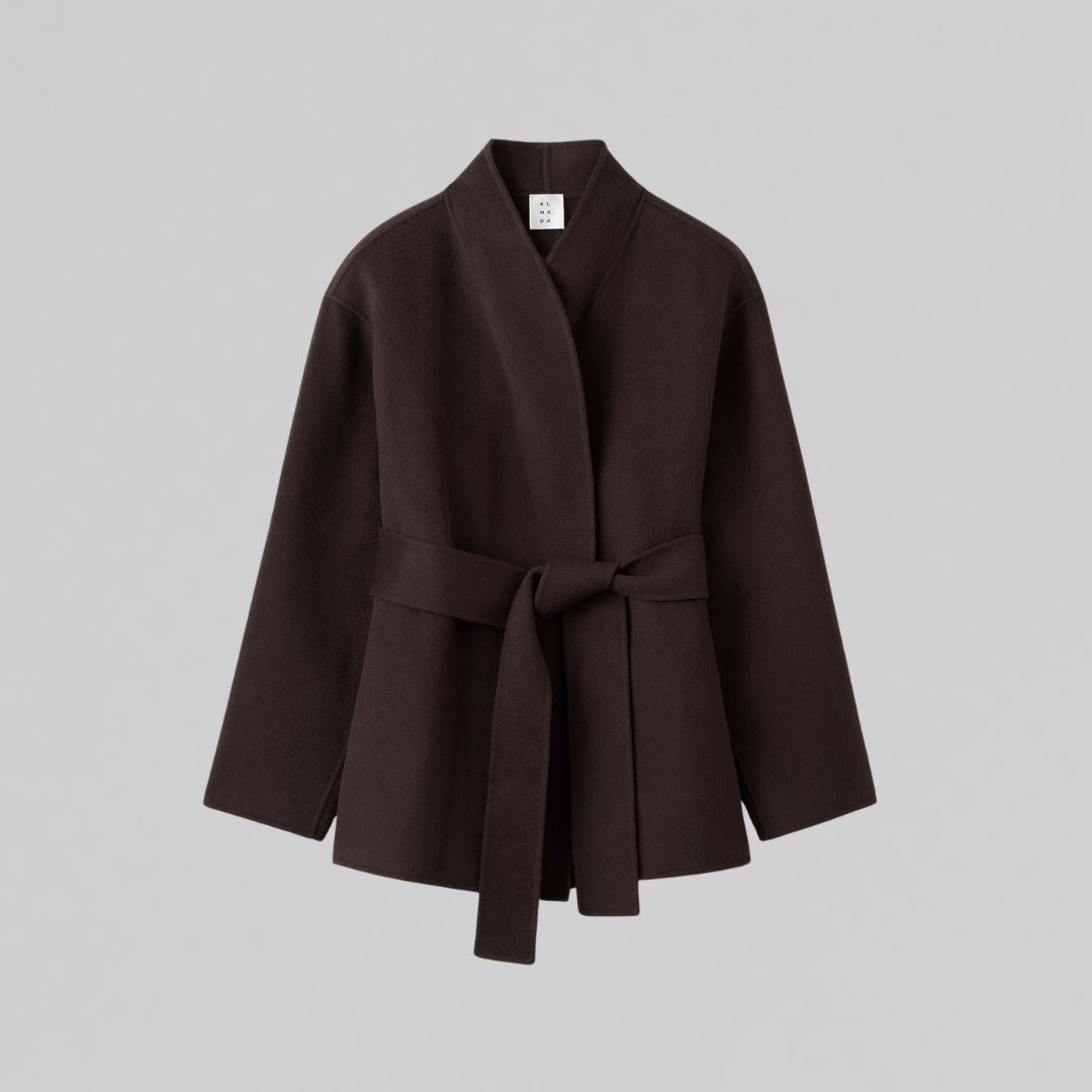 Women's belted wrap jacket in brown
